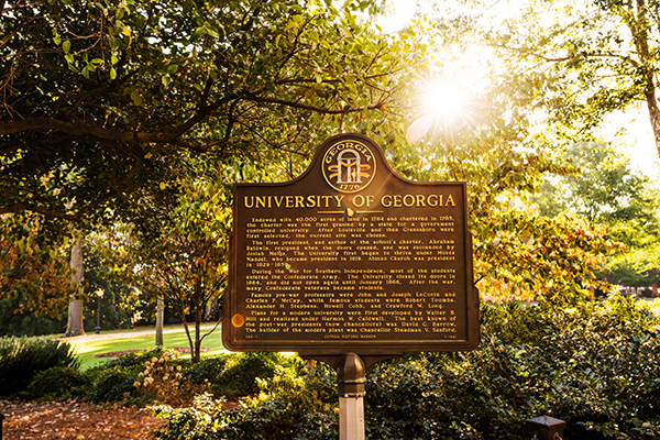 A plaque outside the University of Georgia